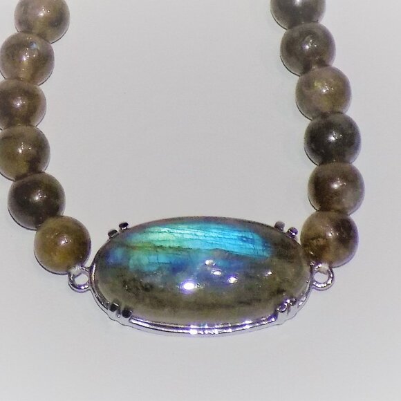 New Labradorite Cabochon Bolo Bead Slide Bracelet Made in India - Picture 6 of 9